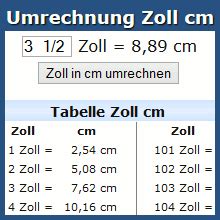 wieviel zentimeter ist ein zoll|Zoll mm › Umrechnung Zoll cm